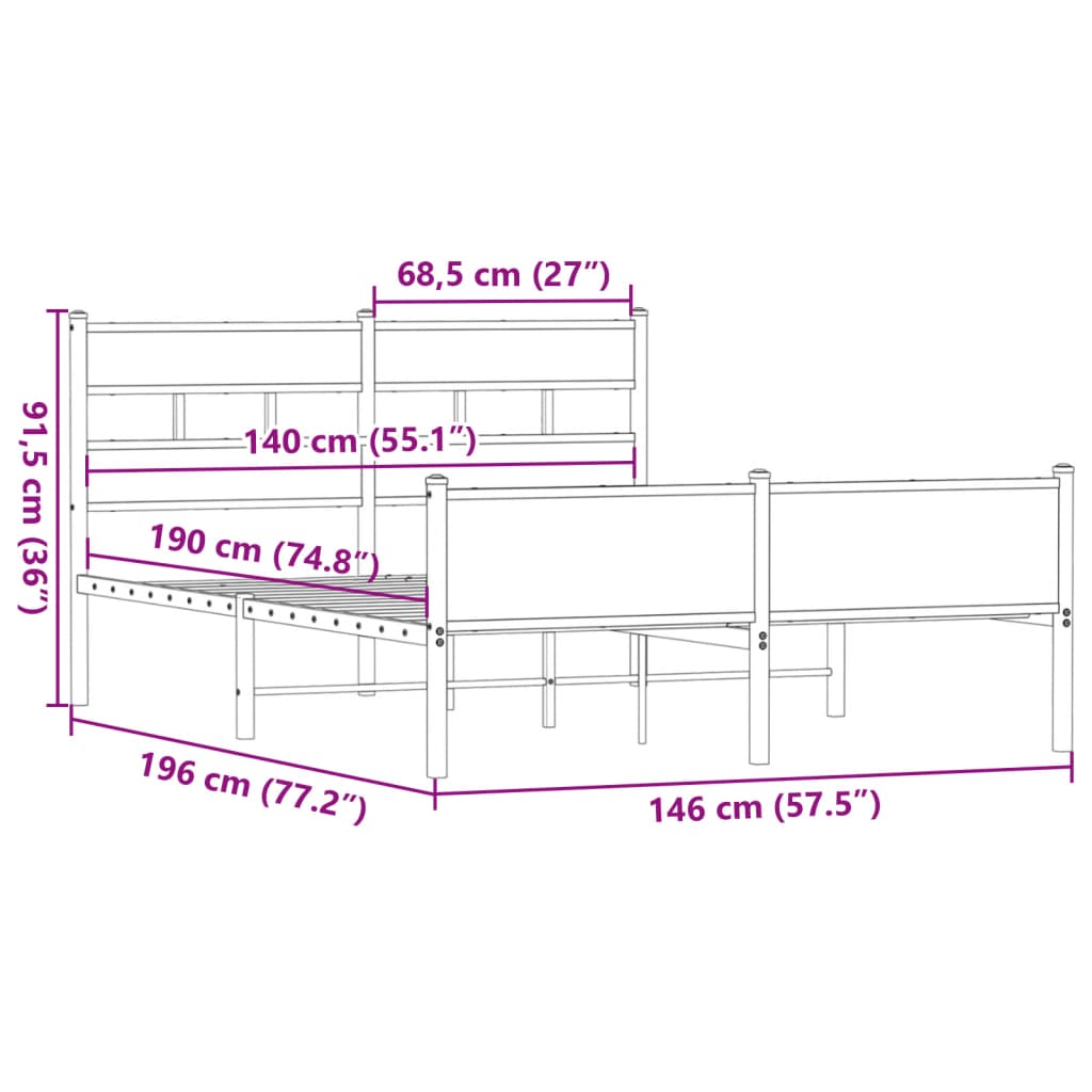 Bettgestell ohne Matratze Räuchereiche 140x190 cm Holzwerkstoff