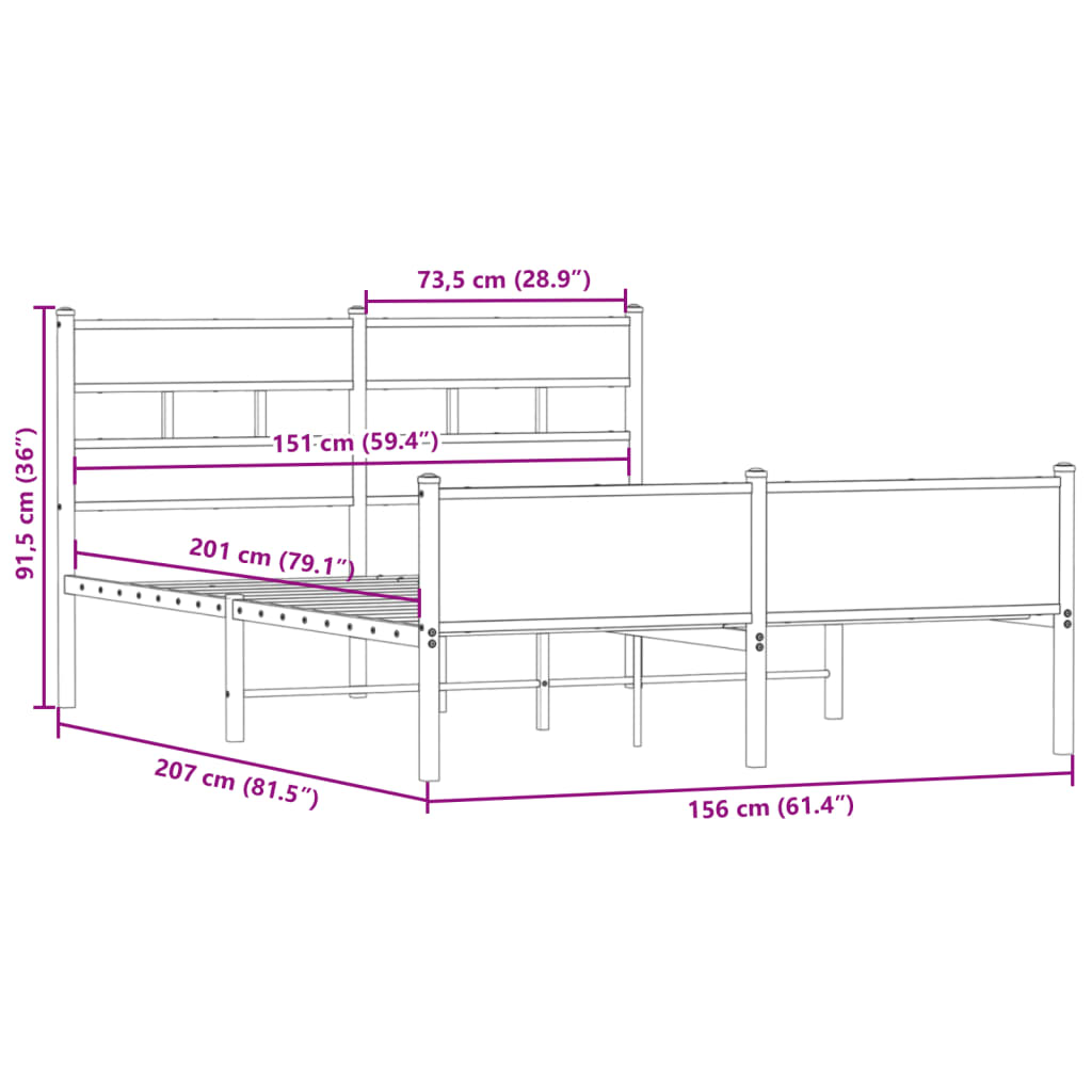 Bettgestell ohne Matratze Räuchereiche 150x200 cm Holzwerkstoff