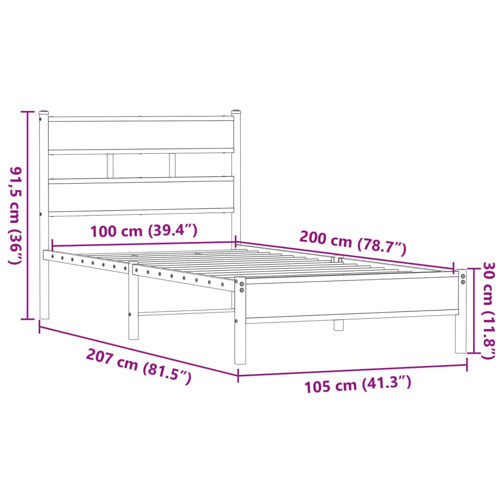 Bettgestell ohne Matratze Braun Eiche 100x200 cm Holzwerkstoff