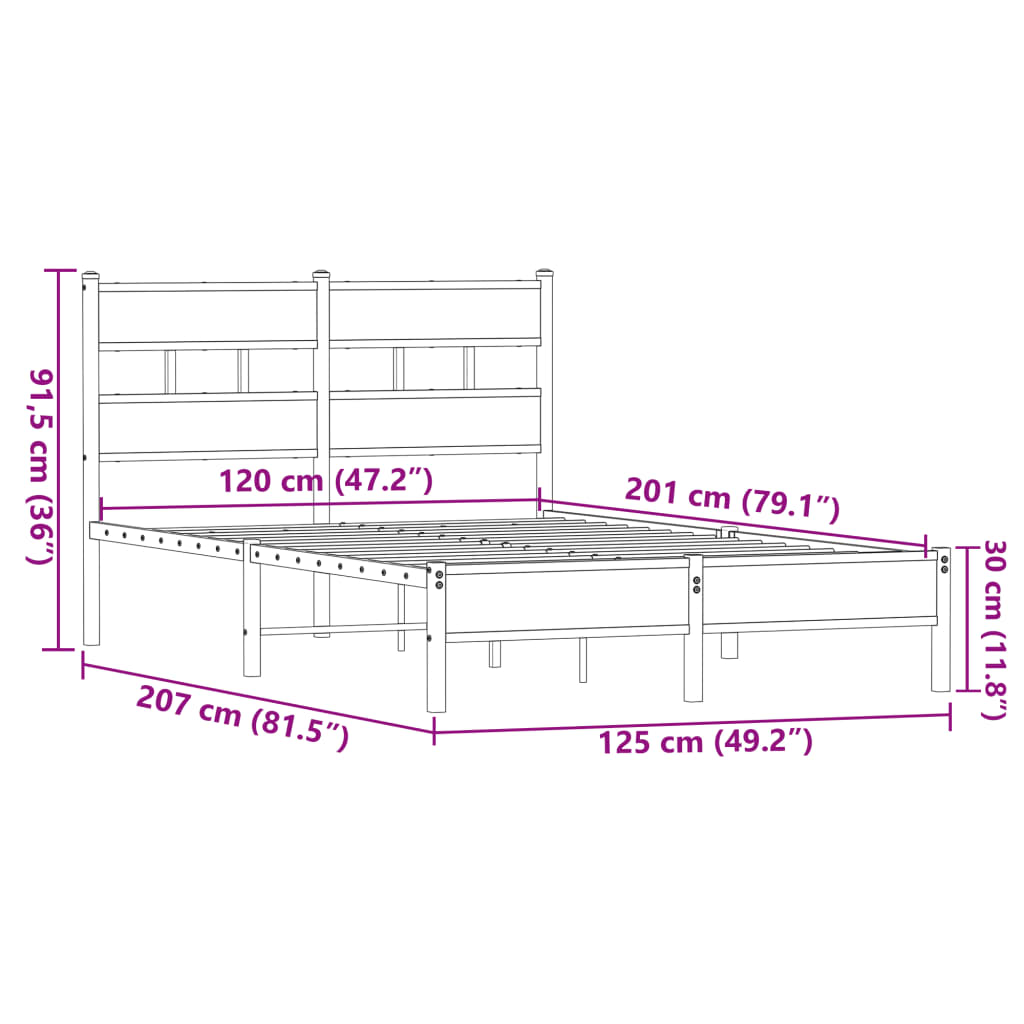 Bettgestell ohne Matratze Braun Eiche 120x200 cm Holzwerkstoff