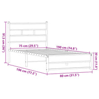 Metallbett ohne Matratze Eichen-Optik 75x190 cm