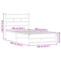 Metallbett ohne Matratze Eichen-Optik 100x190 cm