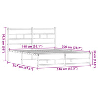 Metallbett ohne Matratze Eichen-Optik 140x200 cm