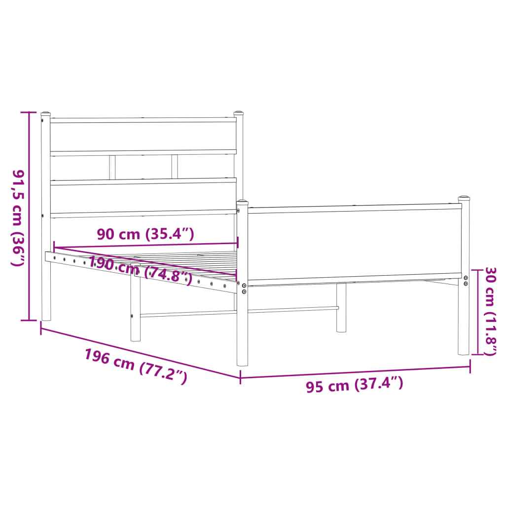 Bettgestell ohne Matratze Braun Eiche 90x190 cm Holzwerkstoff