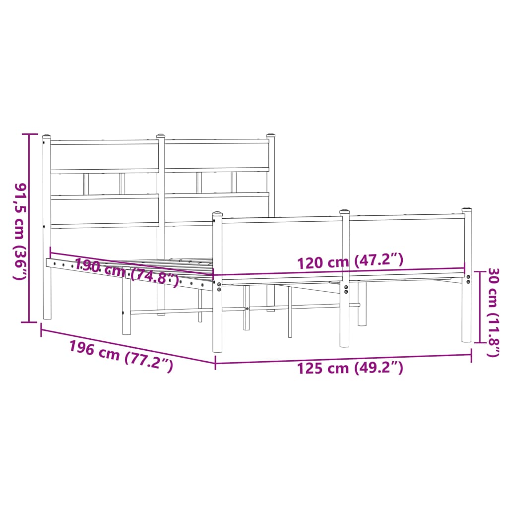 Bettgestell ohne Matratze Braun Eiche 120x190 cm Holzwerkstoff