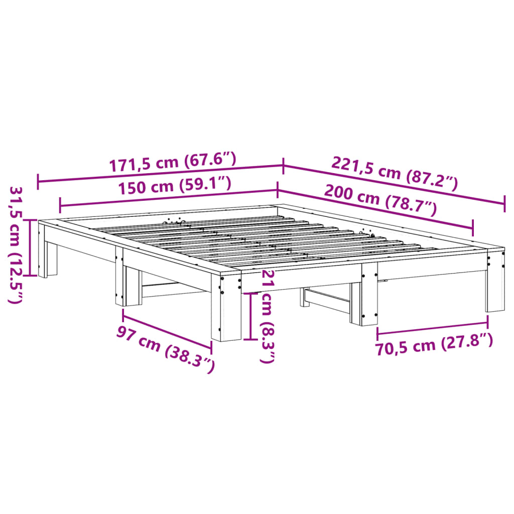 Massivholzbett ohne Matratze Weiß 150x200 cm Kiefernholz