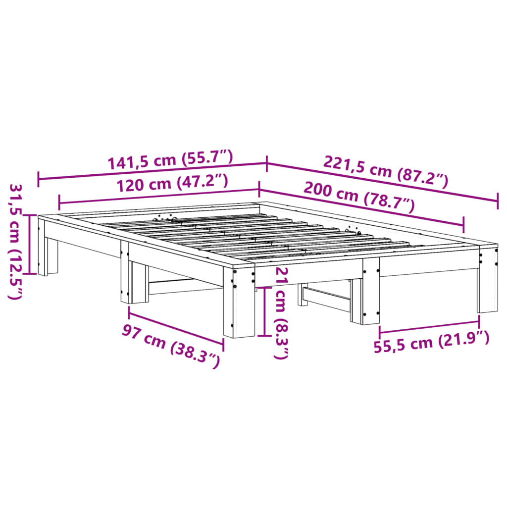 Massivholzbett ohne Matratze Weiß 120x200 cm Kiefernholz