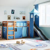 Kinderhochbett mit Turm Blau 90x190 cm Massivholz Kiefer