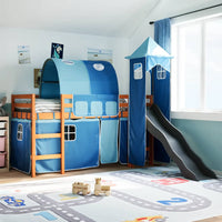 Kinderhochbett mit Turm Blau 90x200 cm Massivholz Kiefer