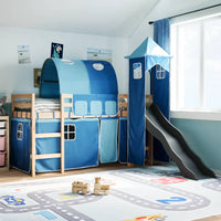 Kinderhochbett mit Turm Blau 90x190 cm Massivholz Kiefer