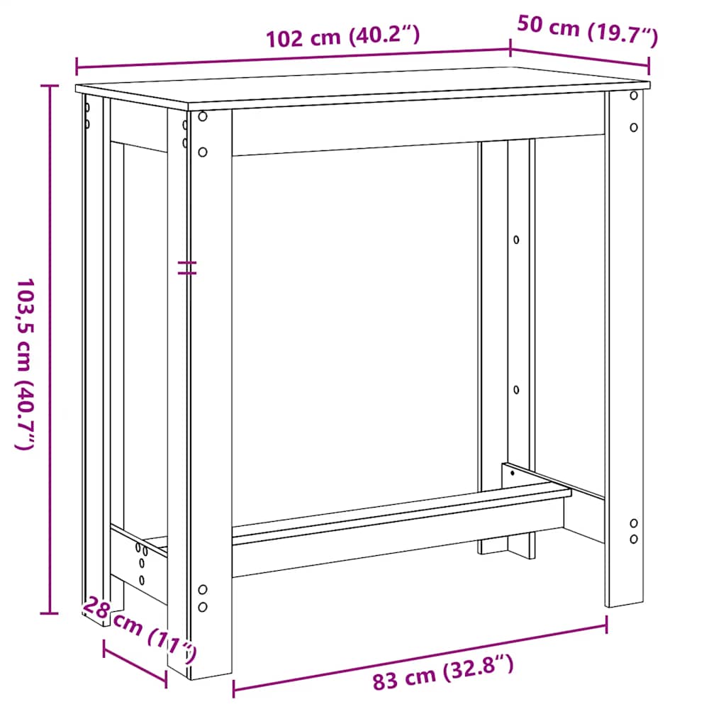 Bartisch Sonoma-Eiche 102x50x103,5 cm Holzwerkstoff