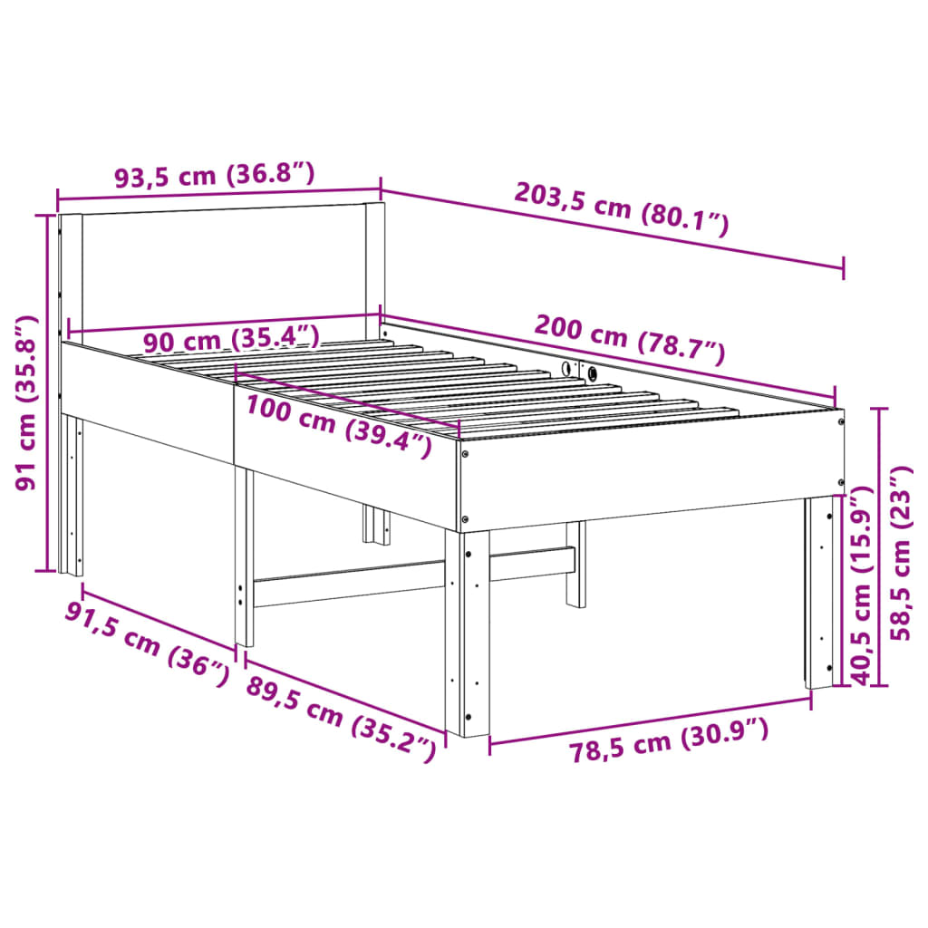 Massivholzbett ohne Matratze Weiß 90x200 cm Kiefernholz