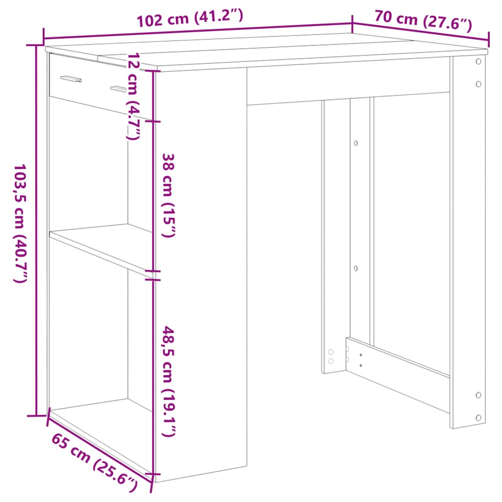 Bartisch Braun Eichen-Optik 102x70x103,5 cm Holzwerkstoff