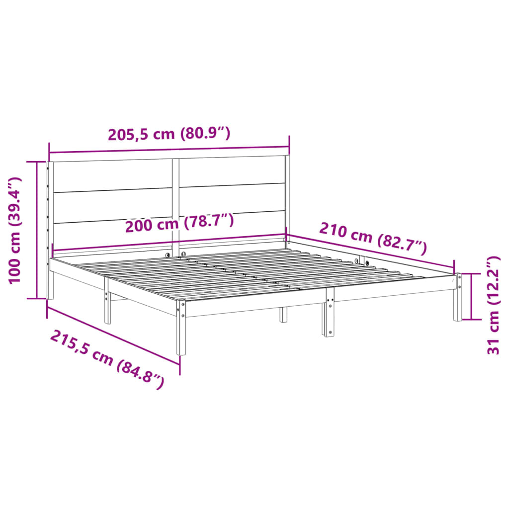 Massivholzbett Extra Lang ohne Matratze Weiß 200x210 cm