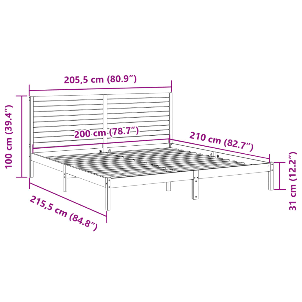 Massivholzbett Extra Lang ohne Matratze Weiß 200x210 cm