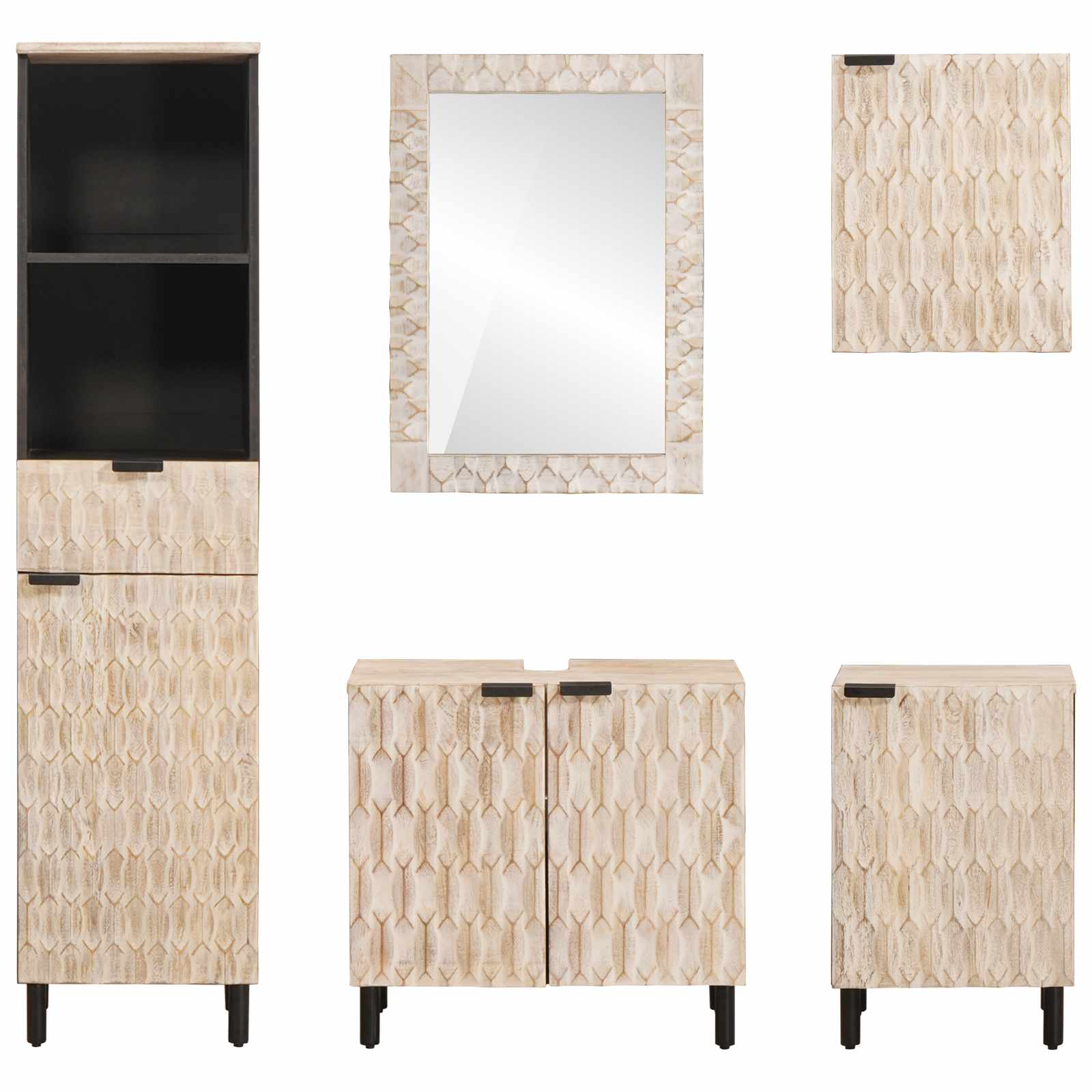 Badezimmer Sets mit Regal 5 pcs Weiße gewaschene Oberfläche