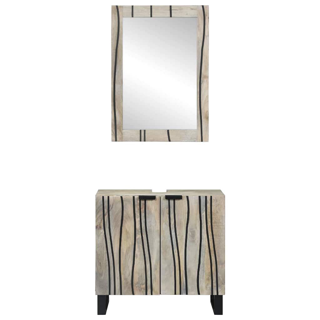 Badezimmerschrank-Set 2 pcs Weiß Massivholz Mango
