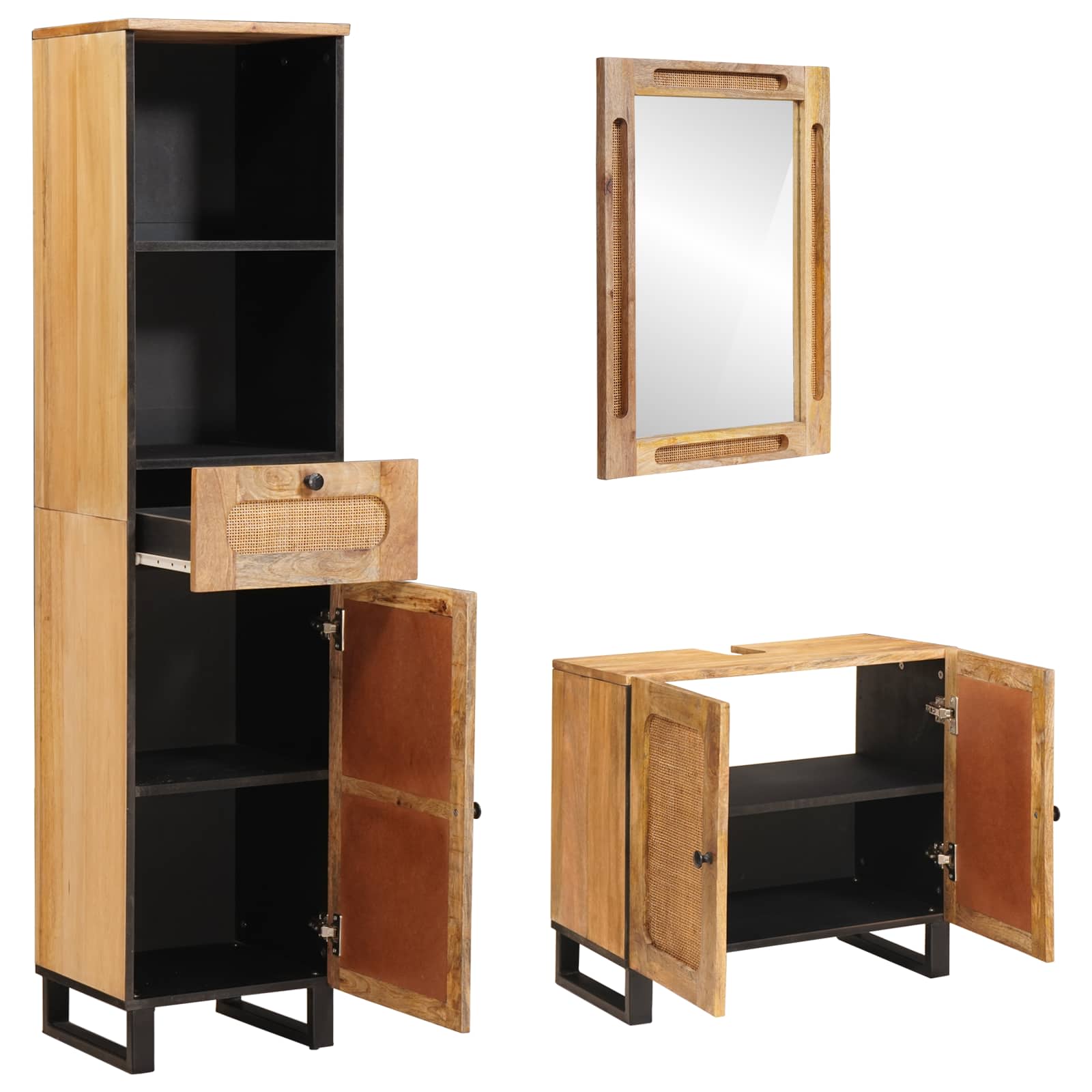 Badezimmer Sets mit Schubladen 3 pcs Natur Massivholz Mango
