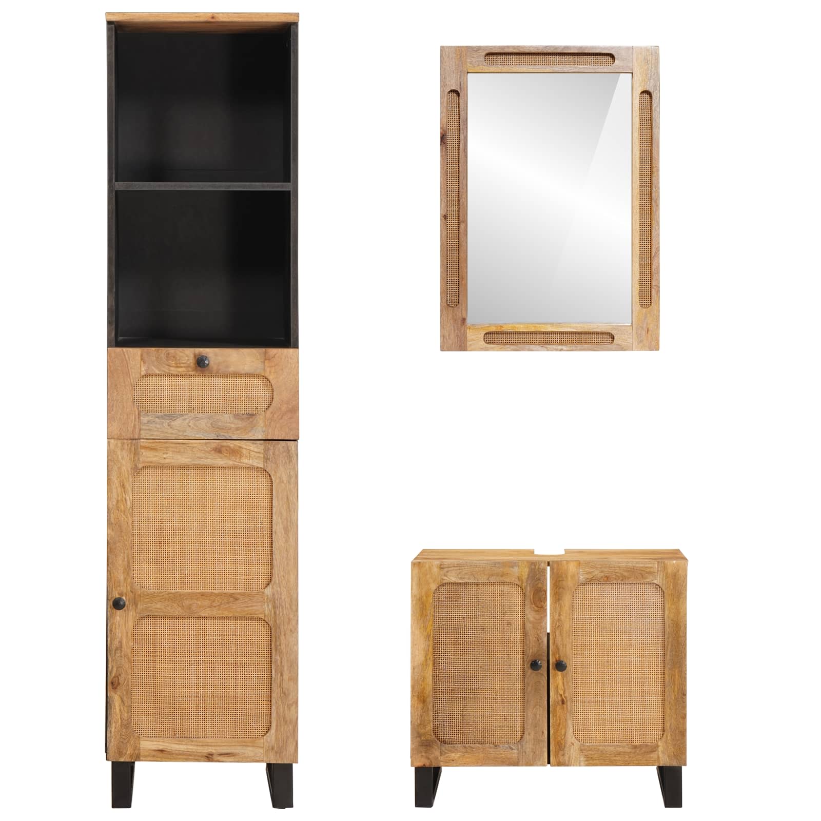 Badezimmer Sets mit Schubladen 3 pcs Natur Massivholz Mango