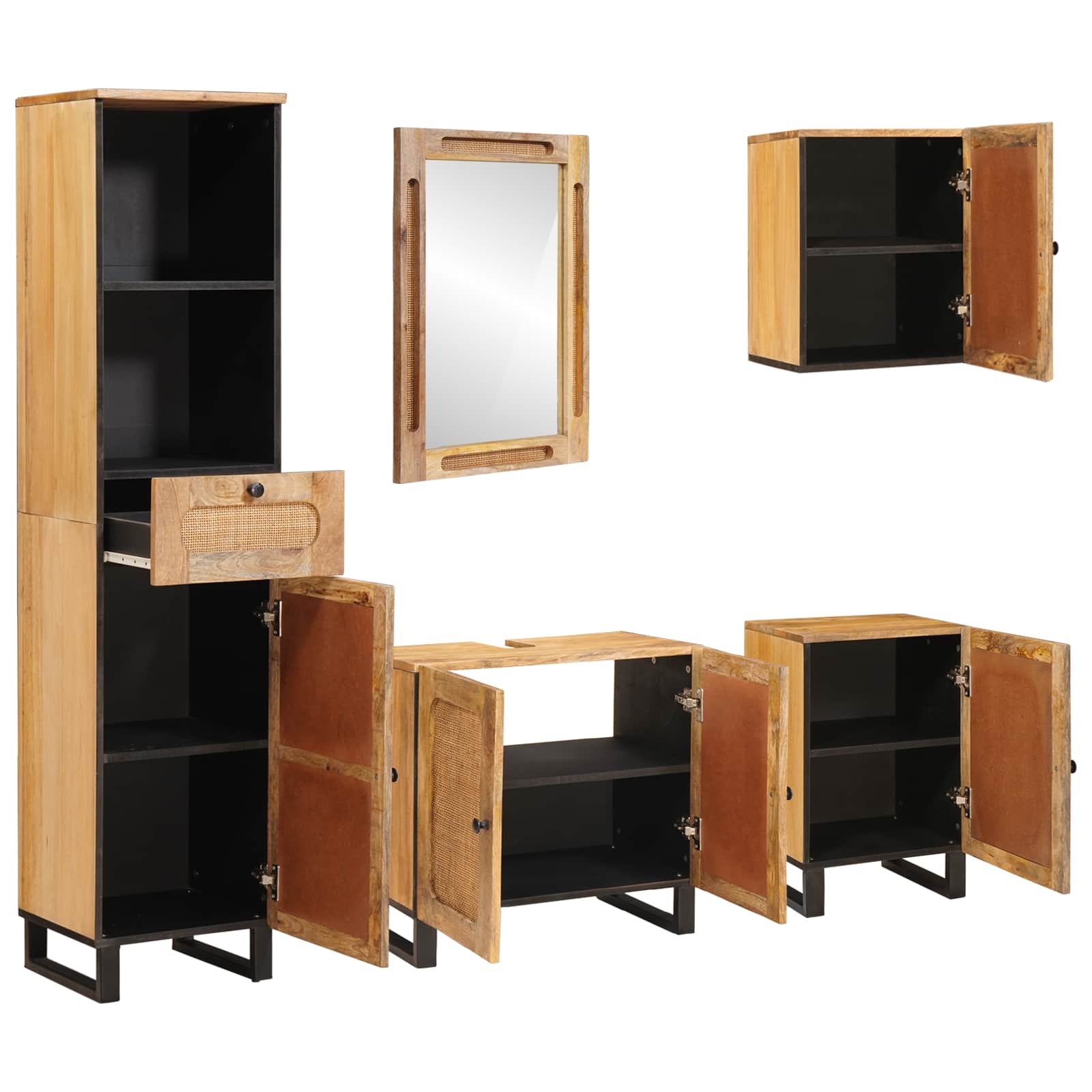 Badezimmer Sets mit Schubladen mit Regal Natur Massivholz Mango