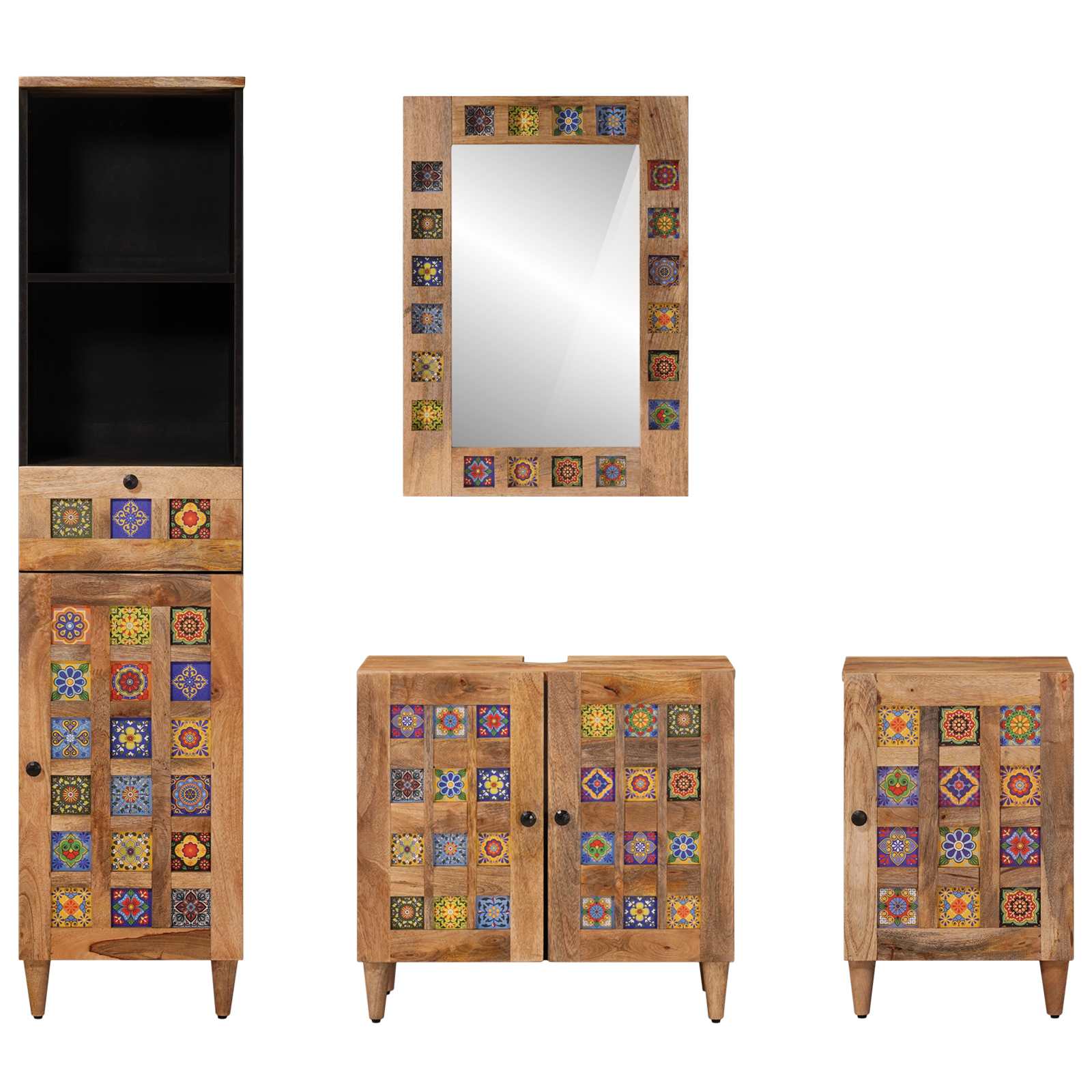 Badezimmermöbel-Set mit Schubladen 4 pcs Natur Massivholz Mango