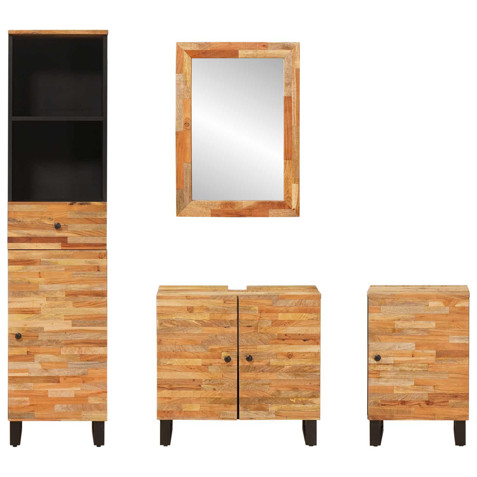Badezimmer Sets mit Schubladen mit Regal Natur Massivholz Mango