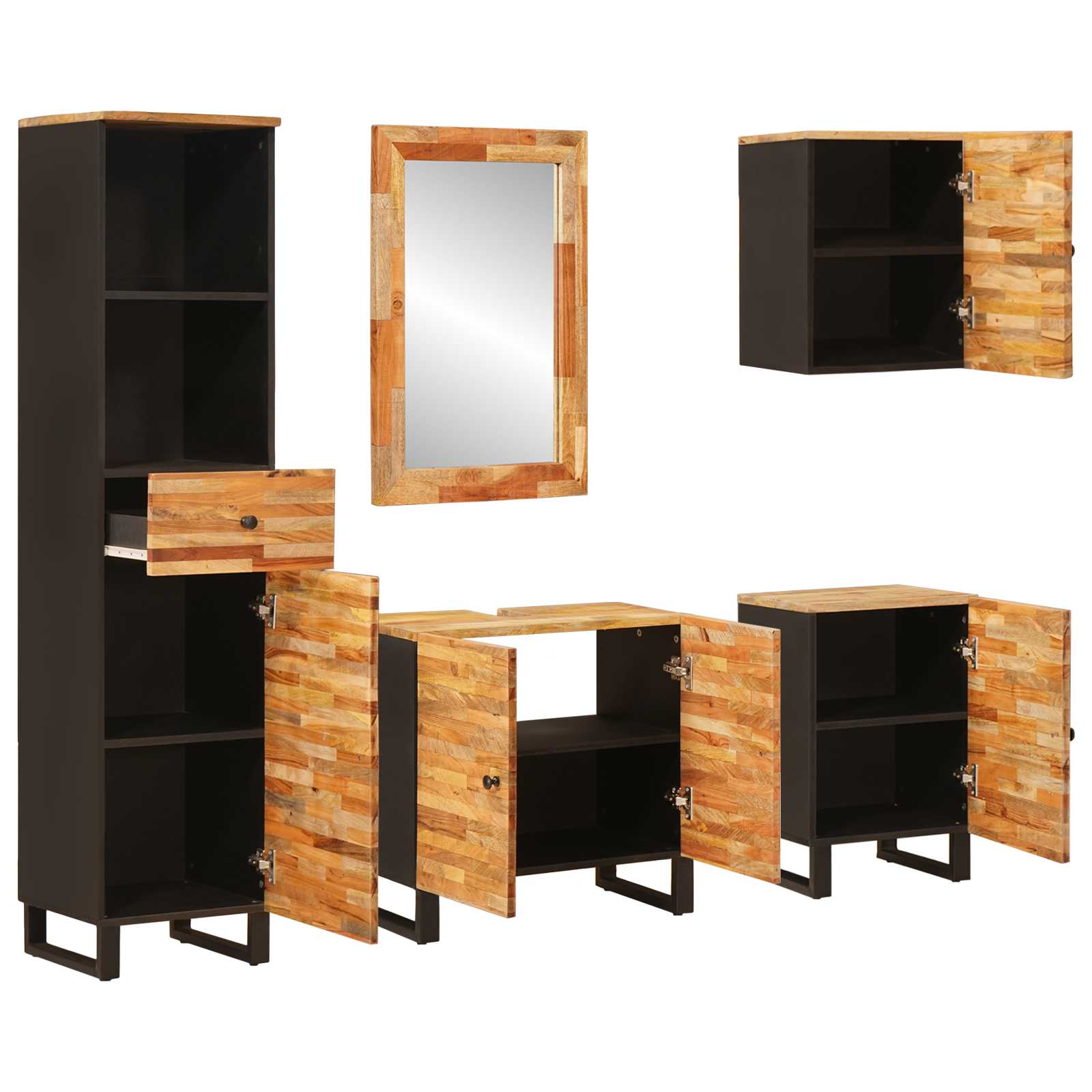Badezimmer Sets mit Schubladen 5 pcs Natur Massivholz Mango
