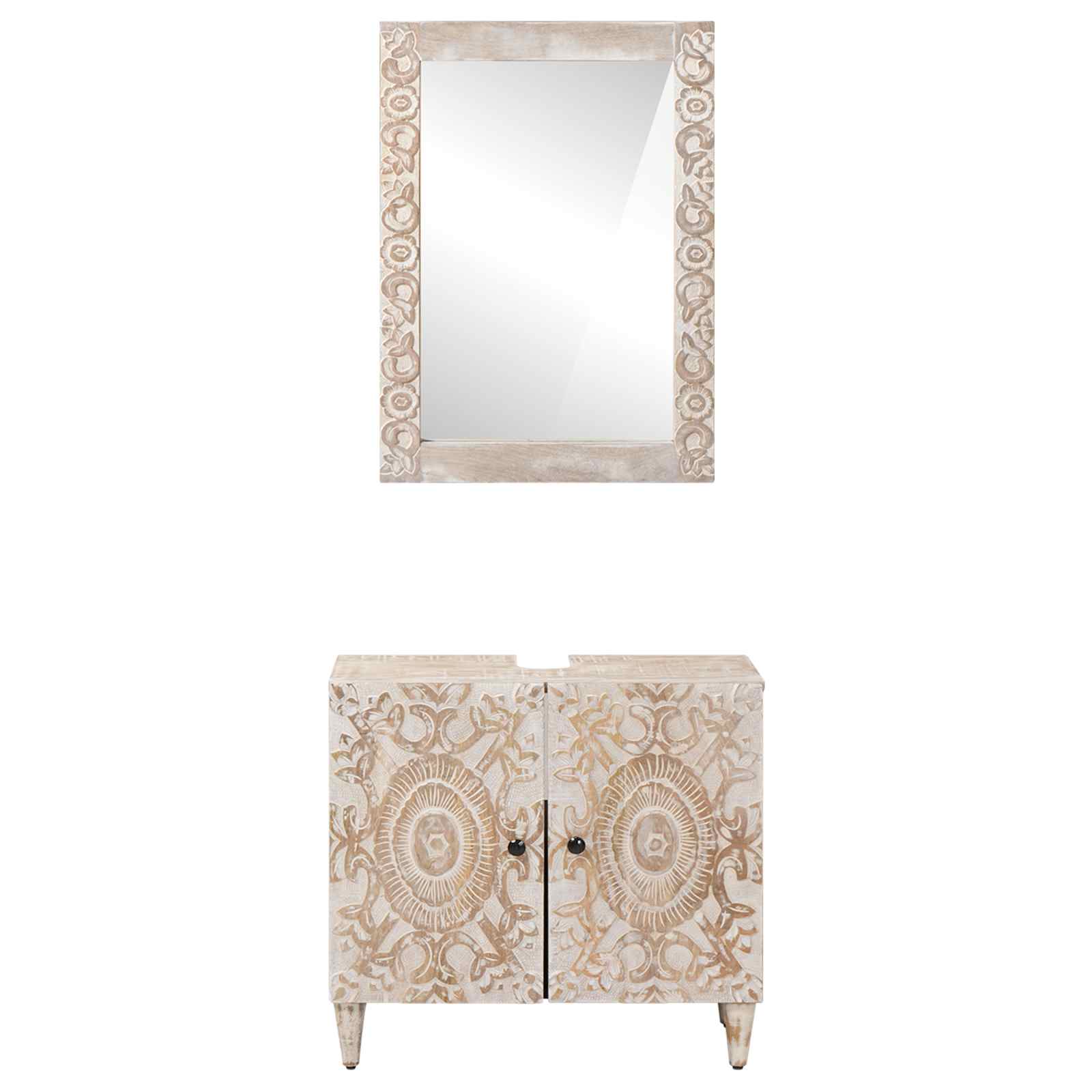 Badezimmermöbel-Set Wandmontiert 2 pcs Weiß Massivholz Mango