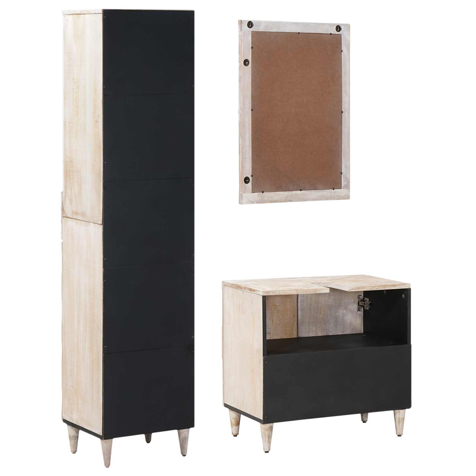 Badezimmermöbel-Set mit Schubladen 3 pcs Weiß Massivholz Mango