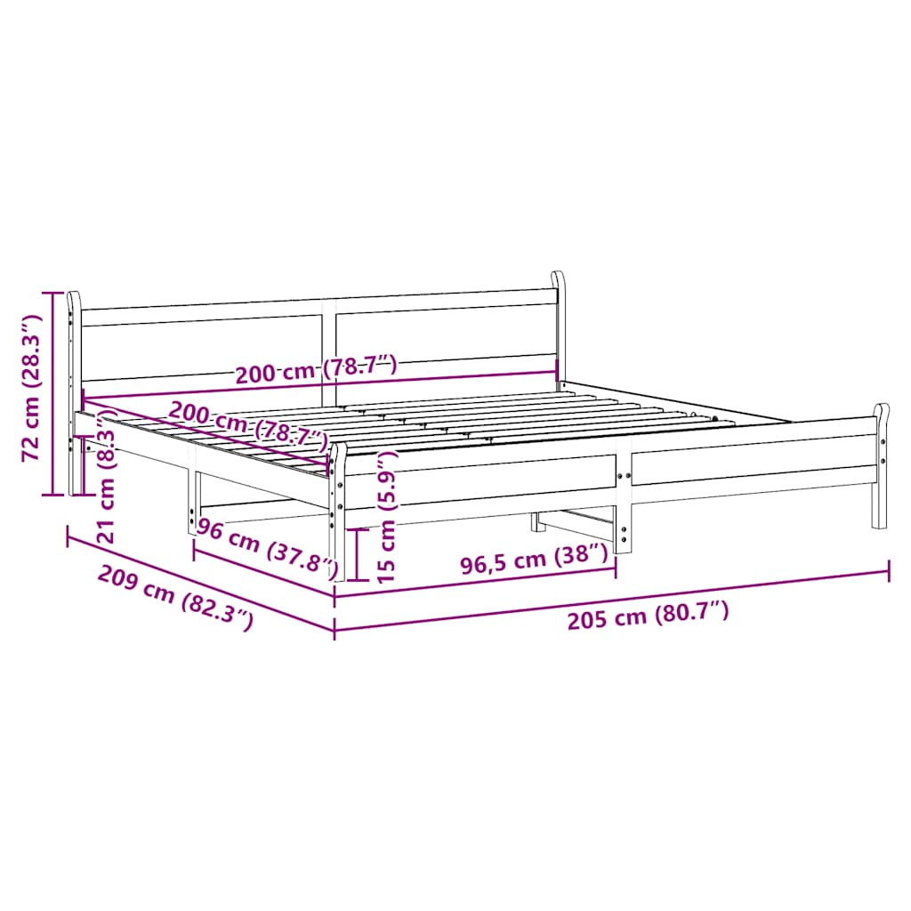 Massivholzbett ohne Matratze Weiß 200x200 cm Kiefernholz