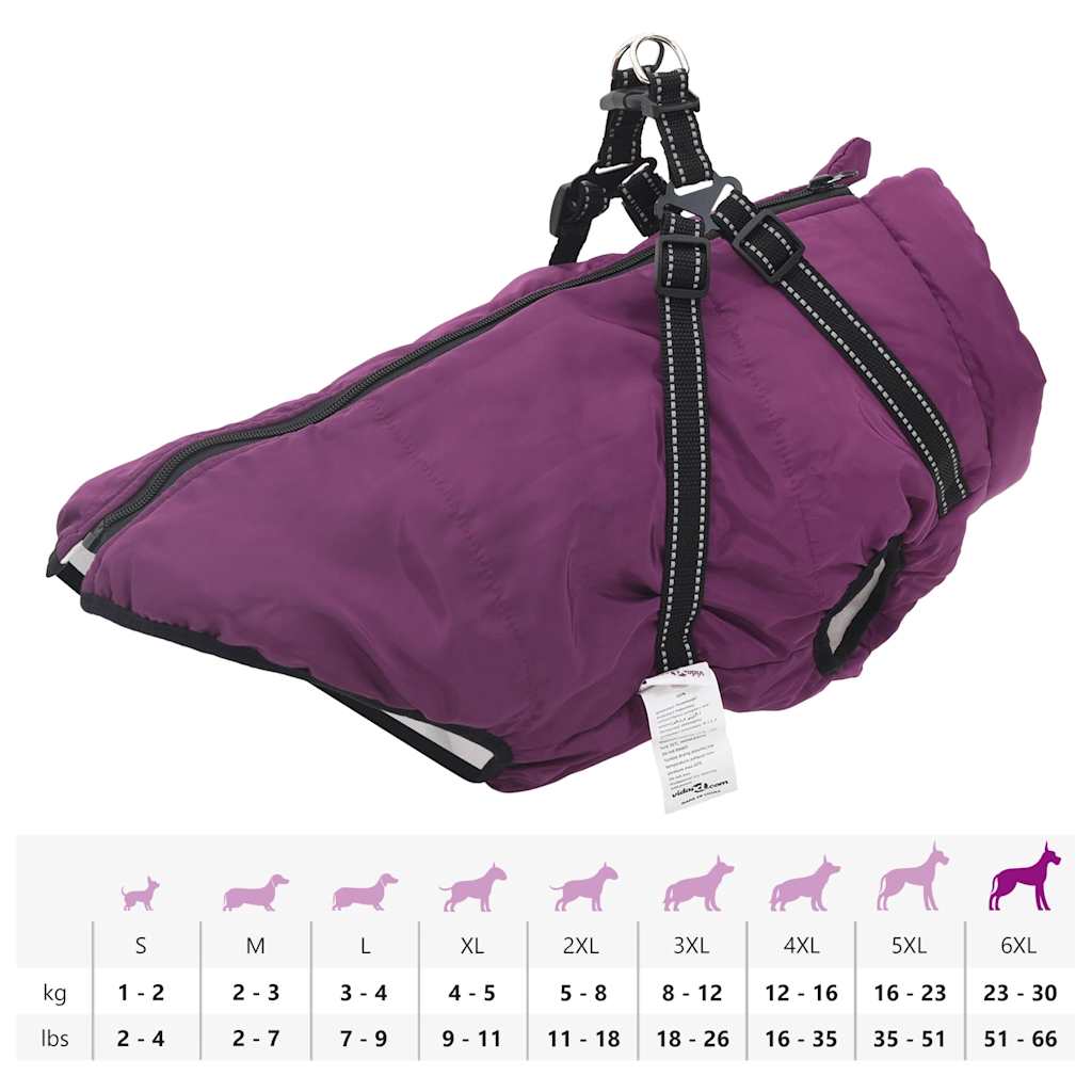 Hundemantel mit Geschirr Wasserdicht Reflektierend Lila 6XL