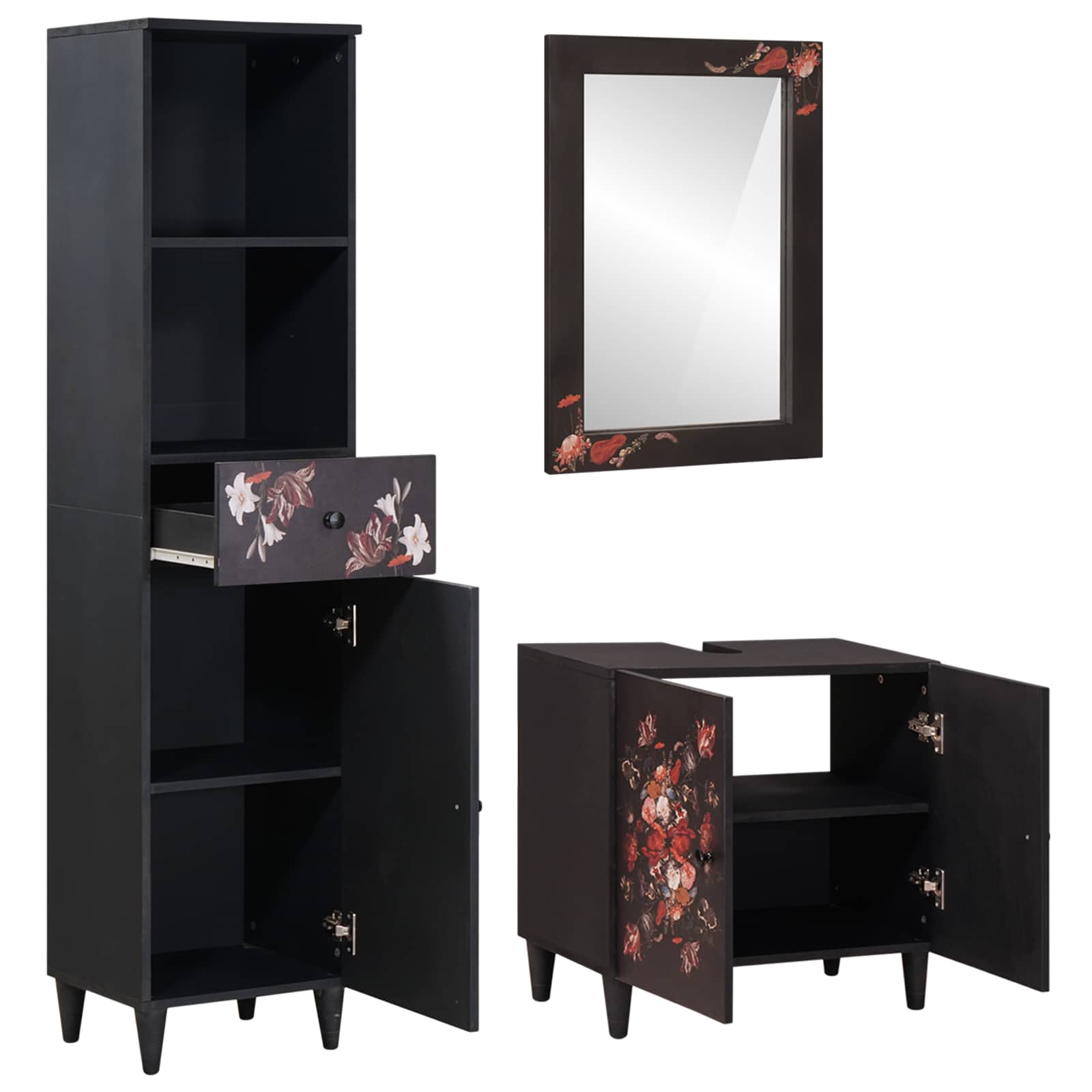 Badezimmerschrank-Set mit Schubladen 3 pcs Massivholz Mango