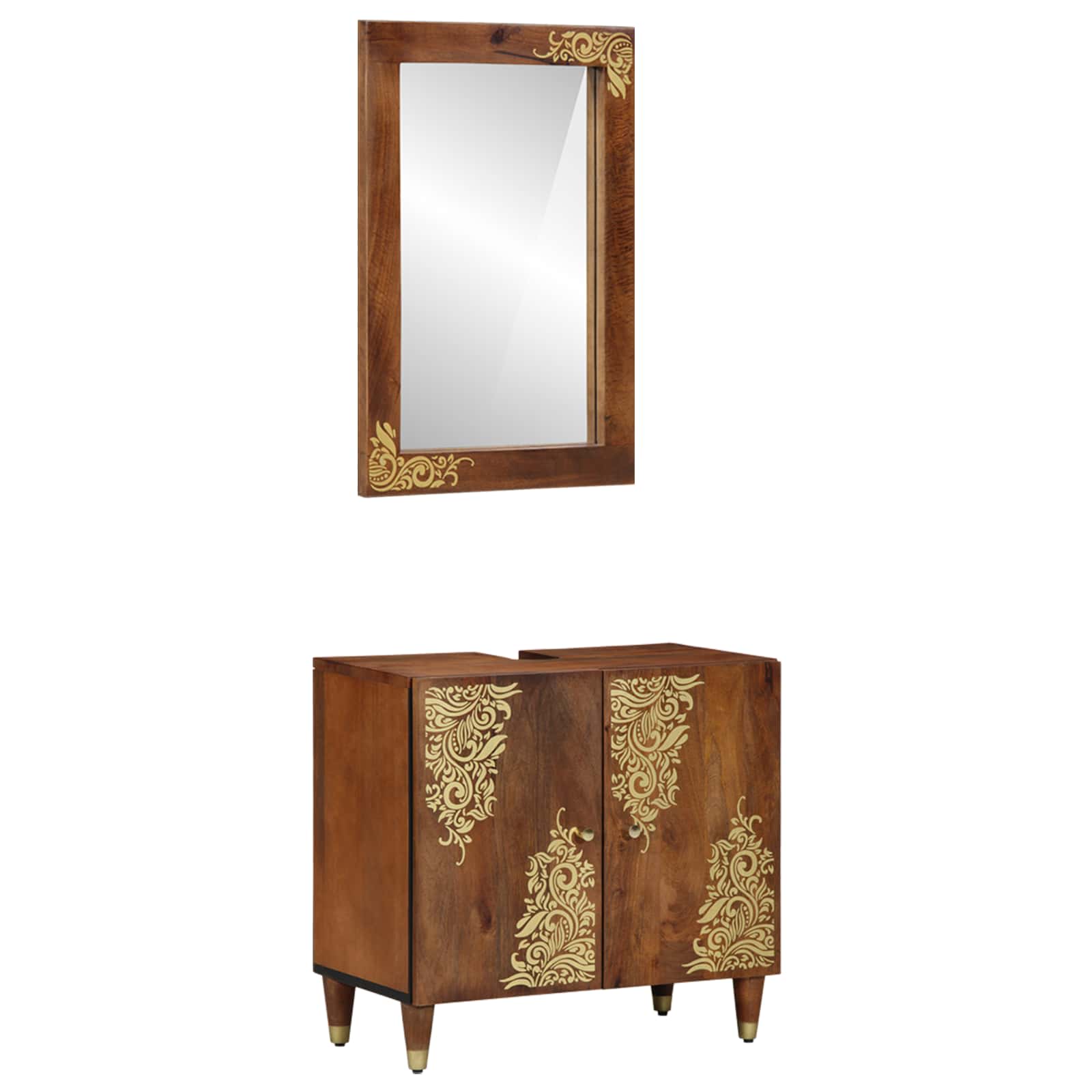 Badezimmerschrank-Set mit Tür 2 pcs Honigbraun Massivholz Mango