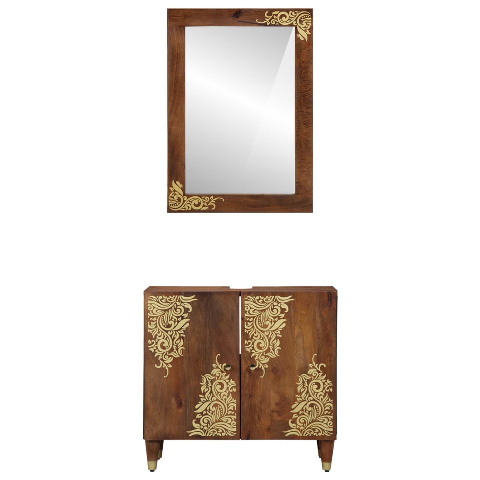 Badezimmerschrank-Set mit Tür 2 pcs Honigbraun Massivholz Mango