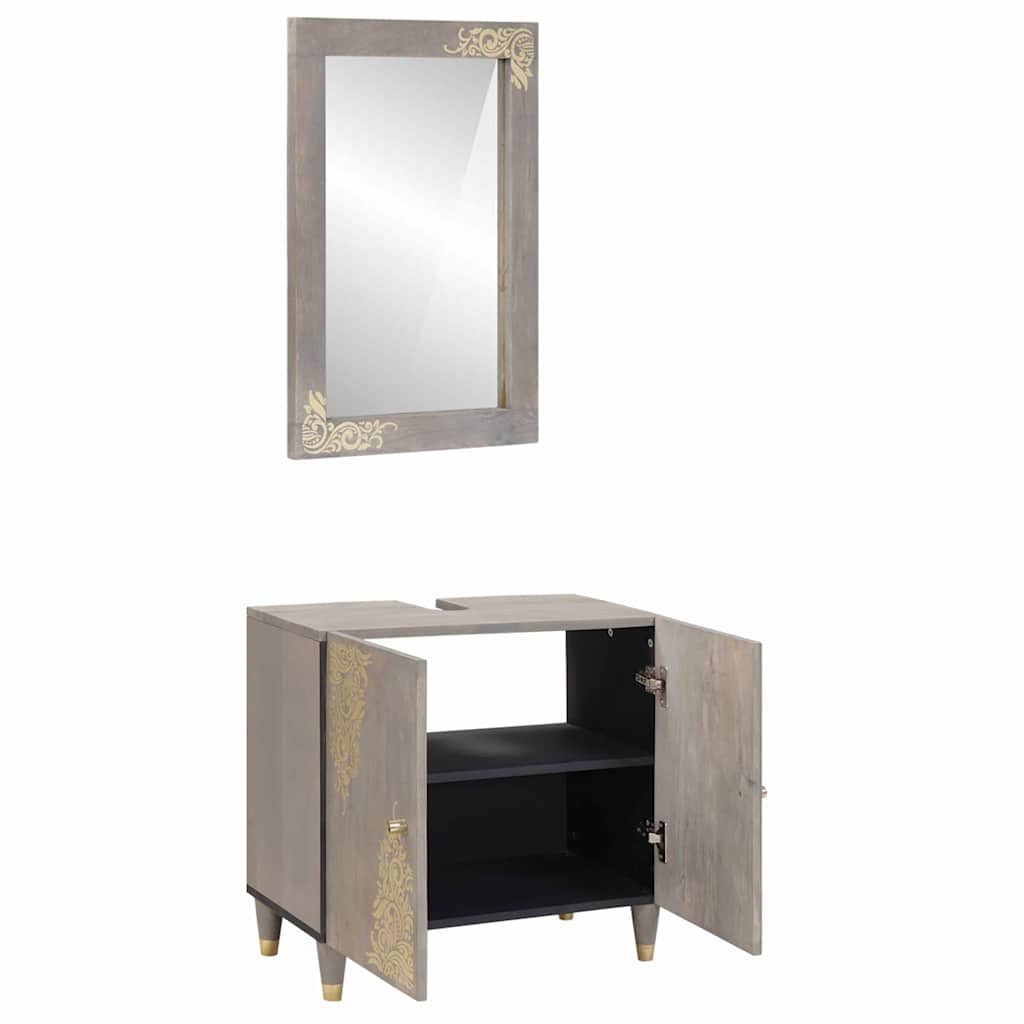 Badezimmerschrank-Set Wandmontiert 2 pcs Grau Massivholz Mango