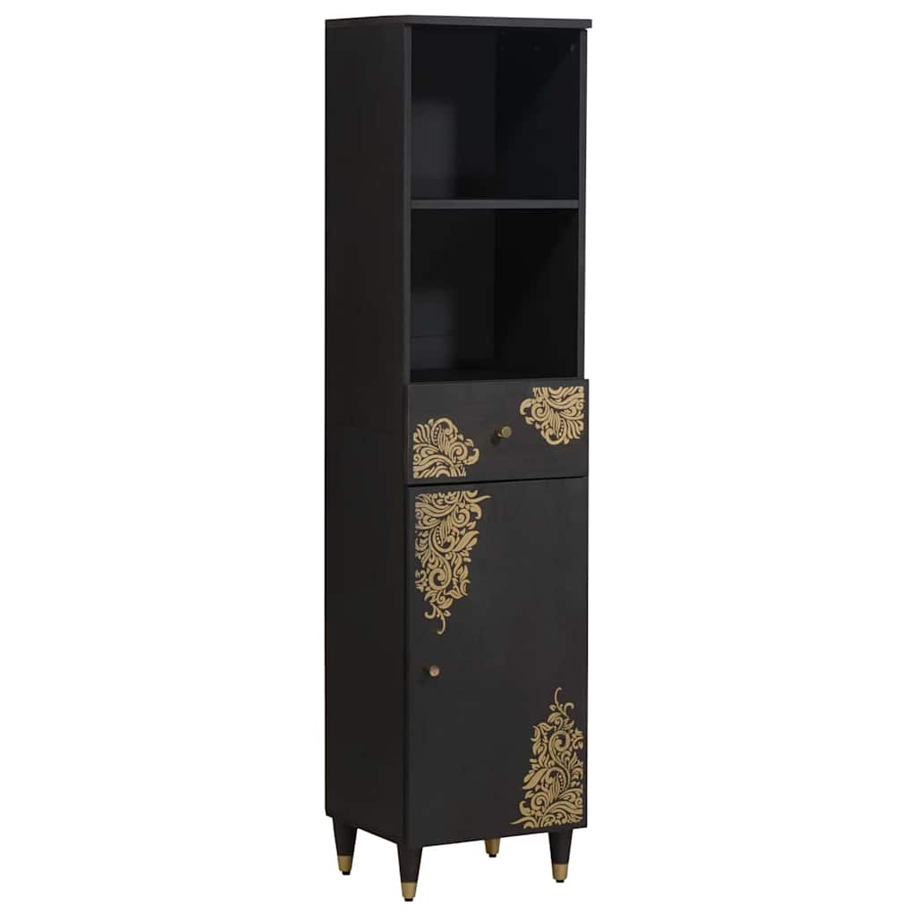 Badezimmerschrank-Set mit Tür 3 pcs Schwarz Massivholz Mango