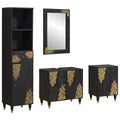 Badezimmerschrank-Set mit Tür 4 pcs Schwarz Massivholz Mango