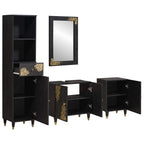 Badezimmerschrank-Set mit Tür 4 pcs Schwarz Massivholz Mango