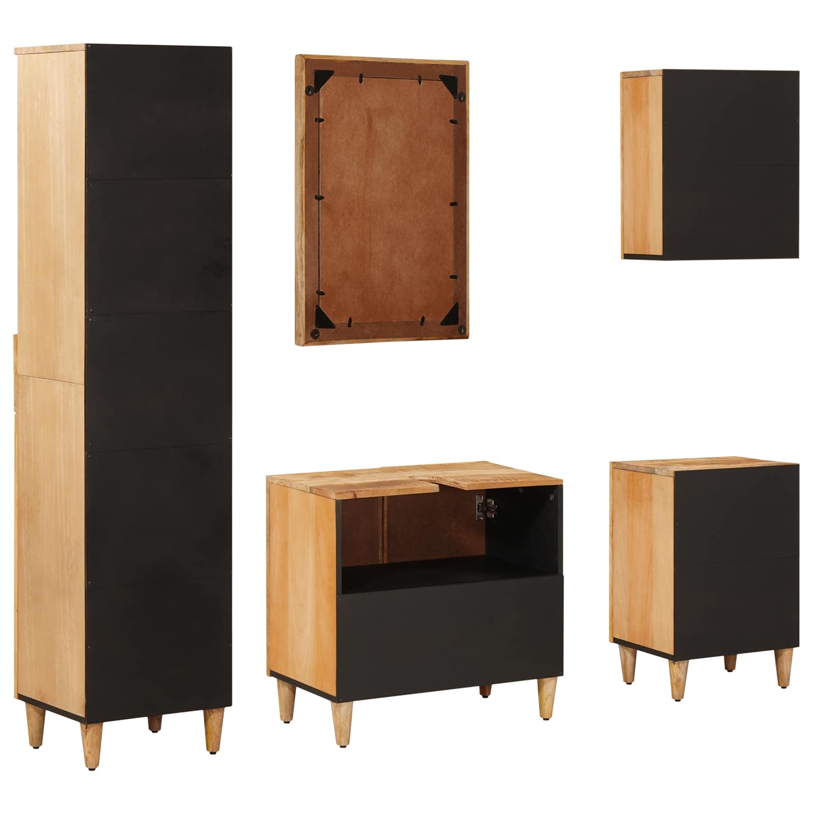 Badezimmerschrank-Set mit Schubladen 5 pcs Massivholz Mango