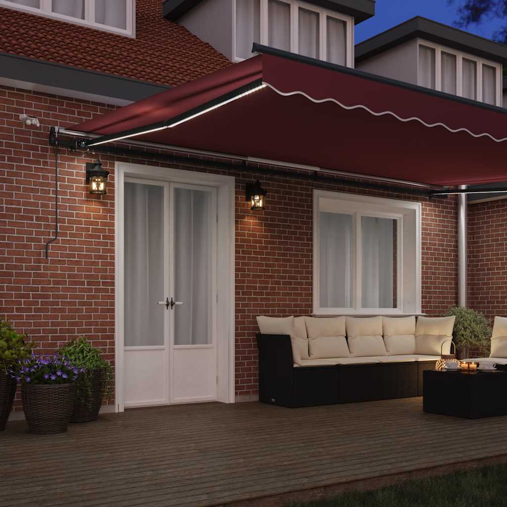 Markise Automatisch mit LEDs Weinrot 500x300 cm