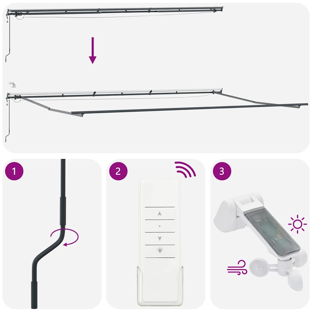 Markise Automatisch mit LEDs Anthrazit & Weiß 600x300 cm
