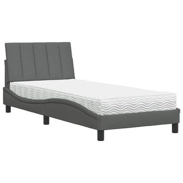 Bett mit Matratze Dunkelgrau 90x200 cm Stoff