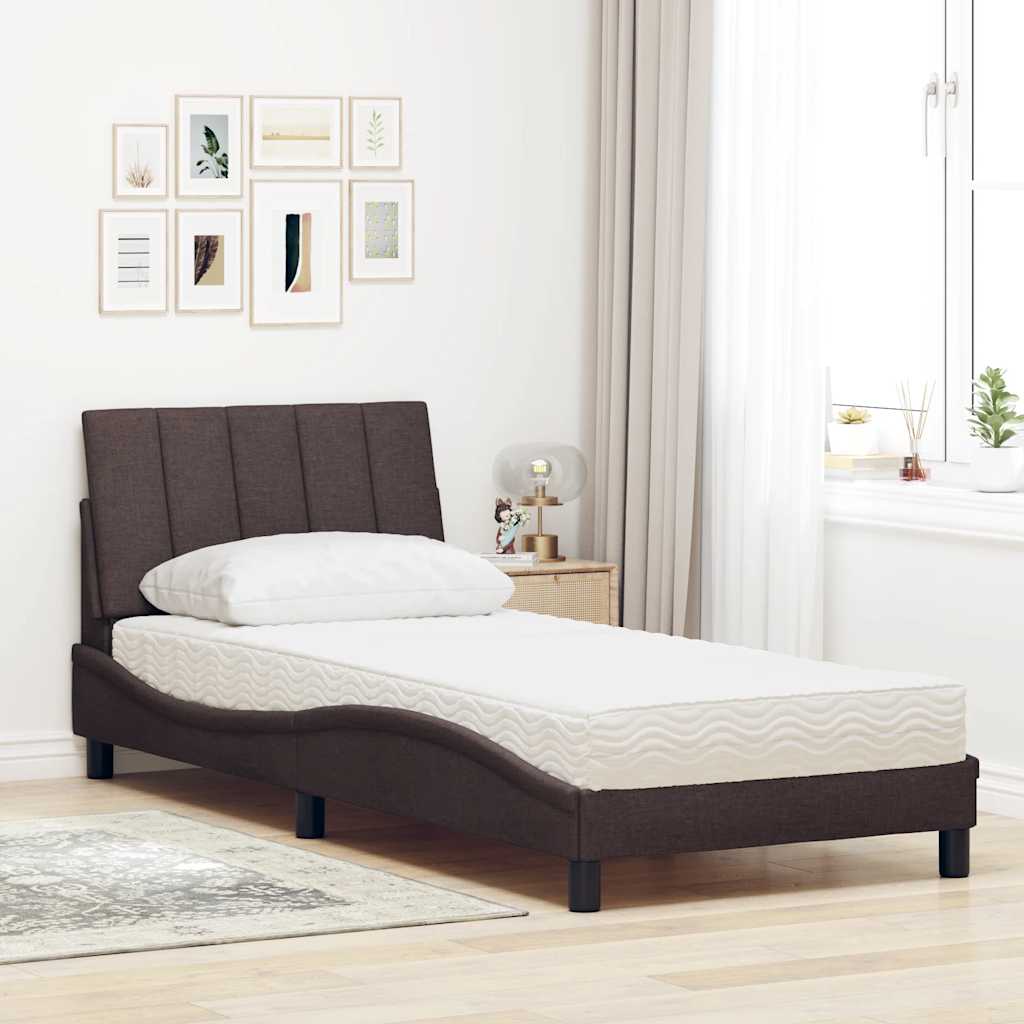 Bett mit Matratze Dunkelbraun 90x200 cm Stoff