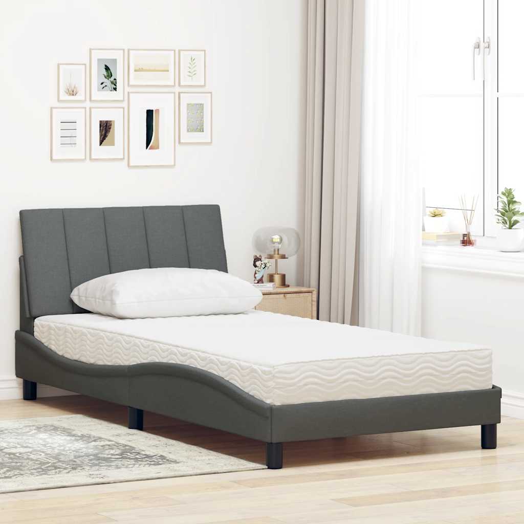 Bett mit Matratze Dunkelgrau 100x200 cm Stoff