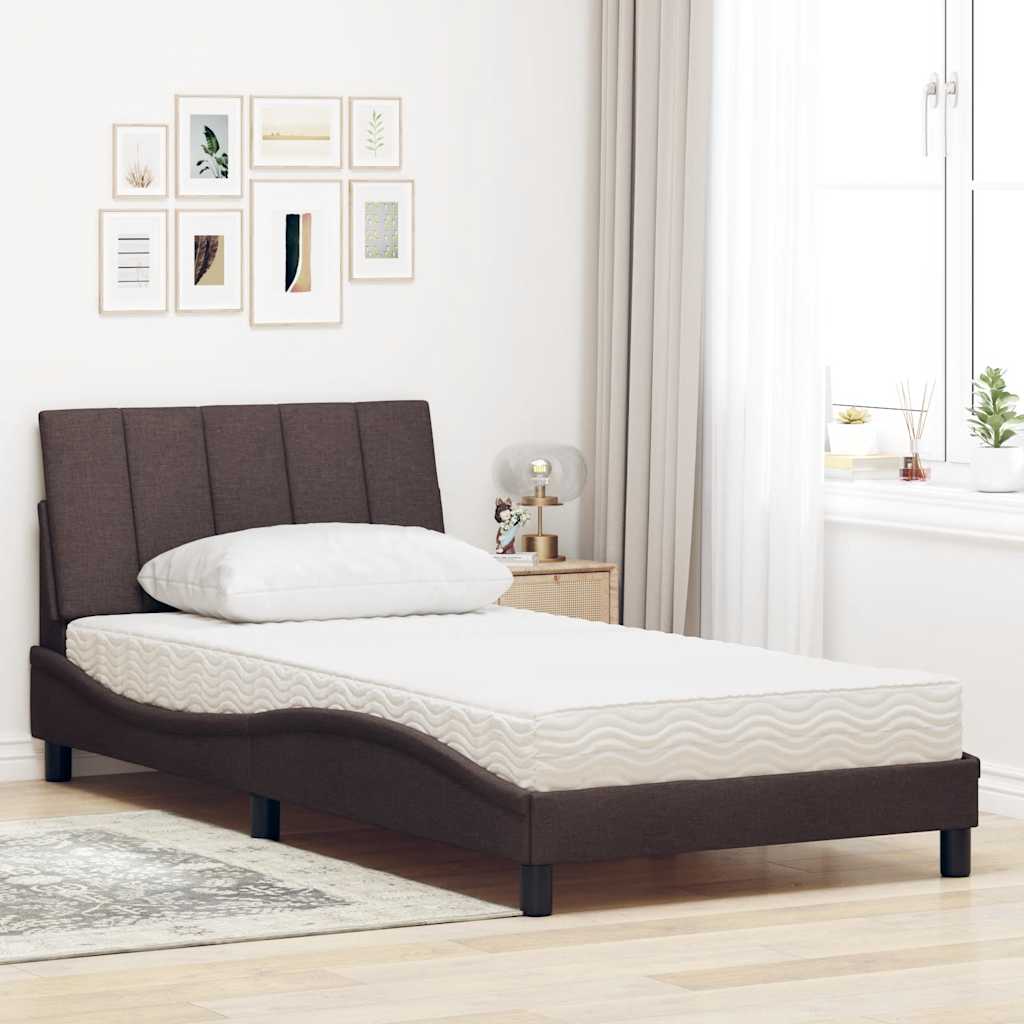 Bett mit Matratze Dunkelbraun 100x200 cm Stoff