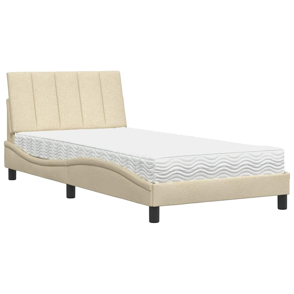 Bett mit Matratze Creme 100x200 cm Stoff