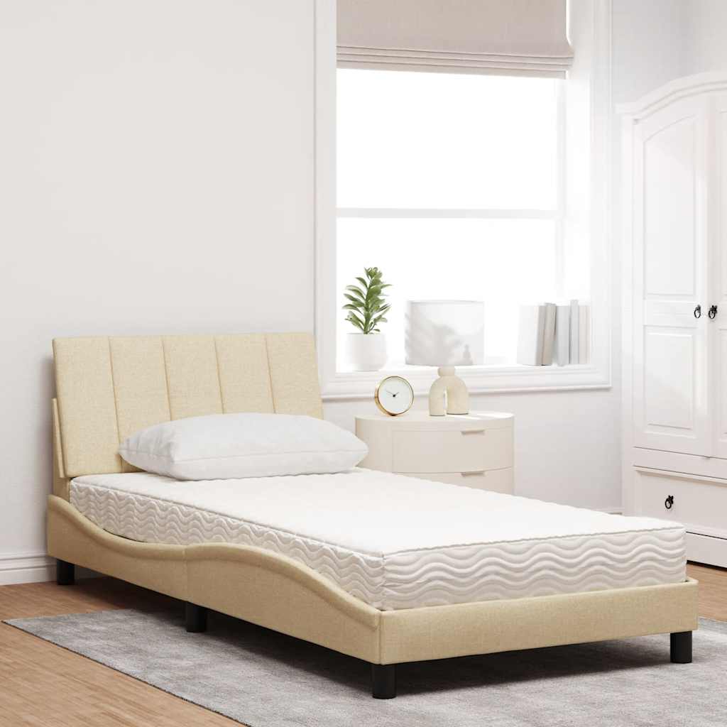 Bett mit Matratze Creme 100x200 cm Stoff