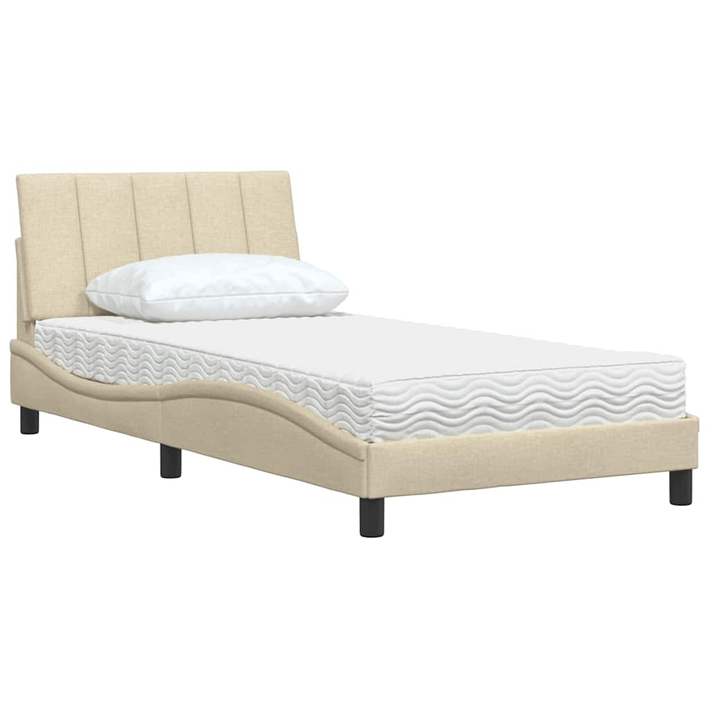 Bett mit Matratze Creme 100x200 cm Stoff