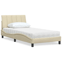 Bett mit Matratze Creme 100x200 cm Stoff