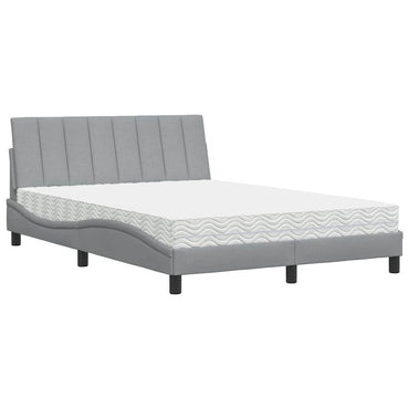 Bett mit Matratze Hellgrau 140x190 cm Stoff